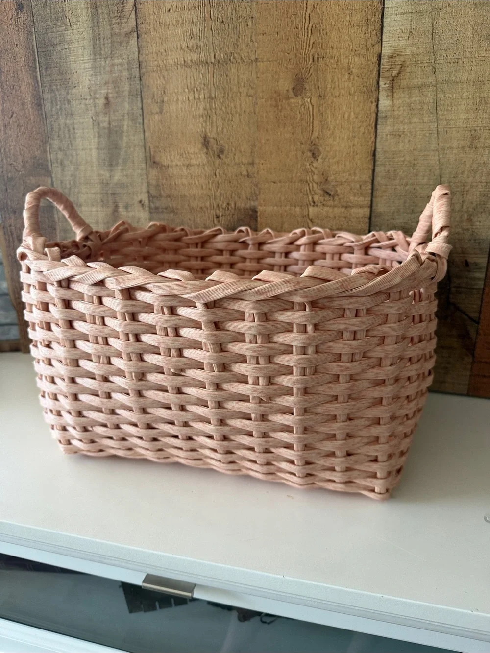 Large Pink Woven Storage Basket with Handles